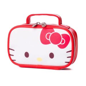 NGCJZF Kawaii Kitty Bag, Kitty Makeup Bag, Cute Cartoon Cosmetics Bag, Mini Travel Toiletry Bag, Waterproof Reusable Faux Leather Kitty Accessories for Women (Red)