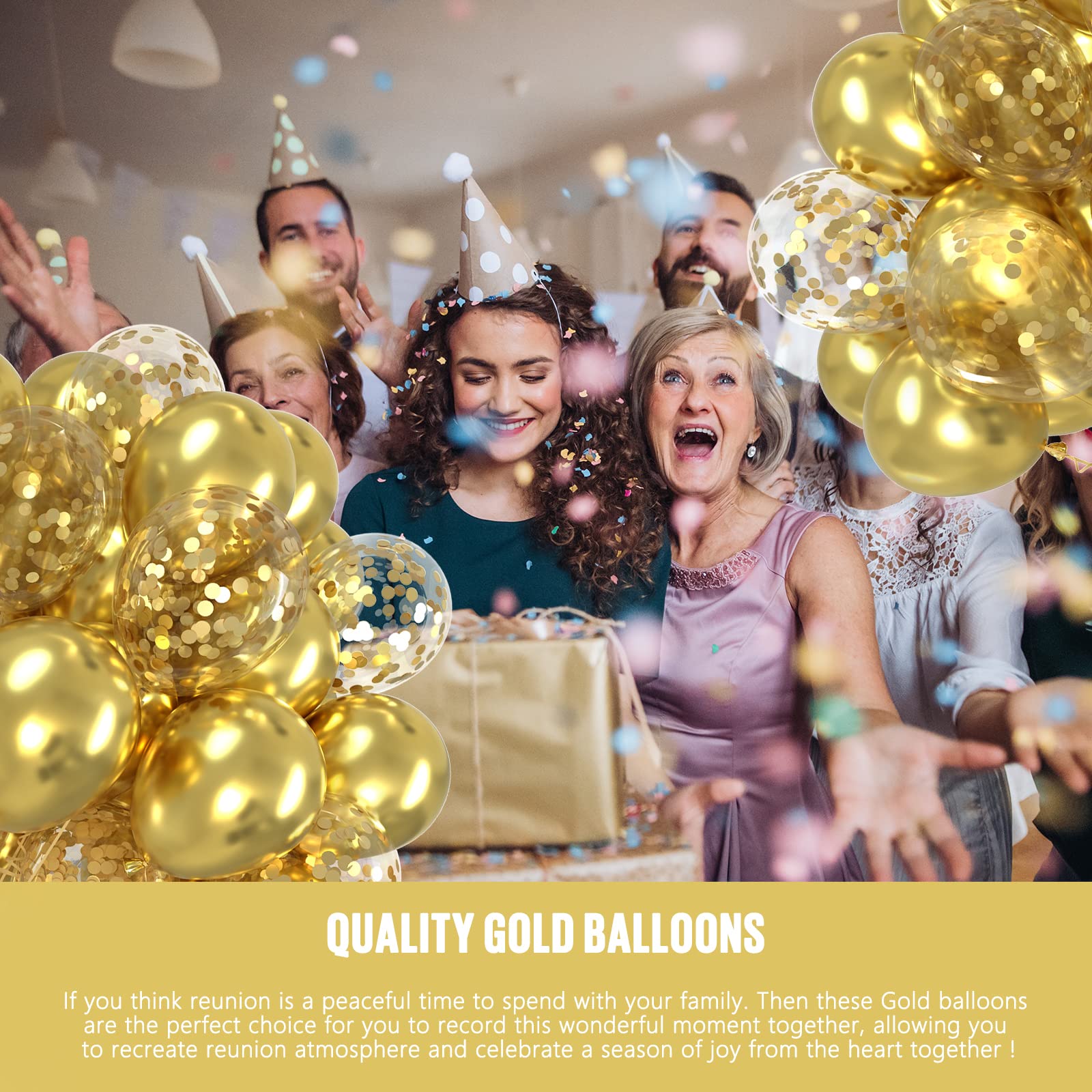 OWill 100pcs Balloons Glitter Metallic Gold Confetti 12 Inches Gold Latex Balloons, Glitter Gold Confetti Balloons for Birthday Baby Shower Wedding Party Supplies Arch Garland Decoration