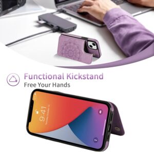 Anyisposs Compatible with iPhone 13 Wallet Case 6.1inch Tempered Glass Screen Protector Card Holder Slots Kickstand Cover Flip Leather Phone Cases for iPhone13 i 5G i-Phone i13 iPhone13case 13s Purple