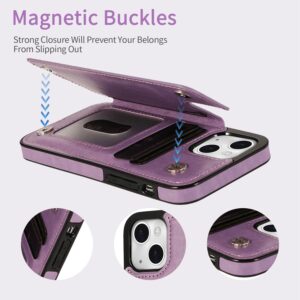 Anyisposs Compatible with iPhone 13 Wallet Case 6.1inch Tempered Glass Screen Protector Card Holder Slots Kickstand Cover Flip Leather Phone Cases for iPhone13 i 5G i-Phone i13 iPhone13case 13s Purple