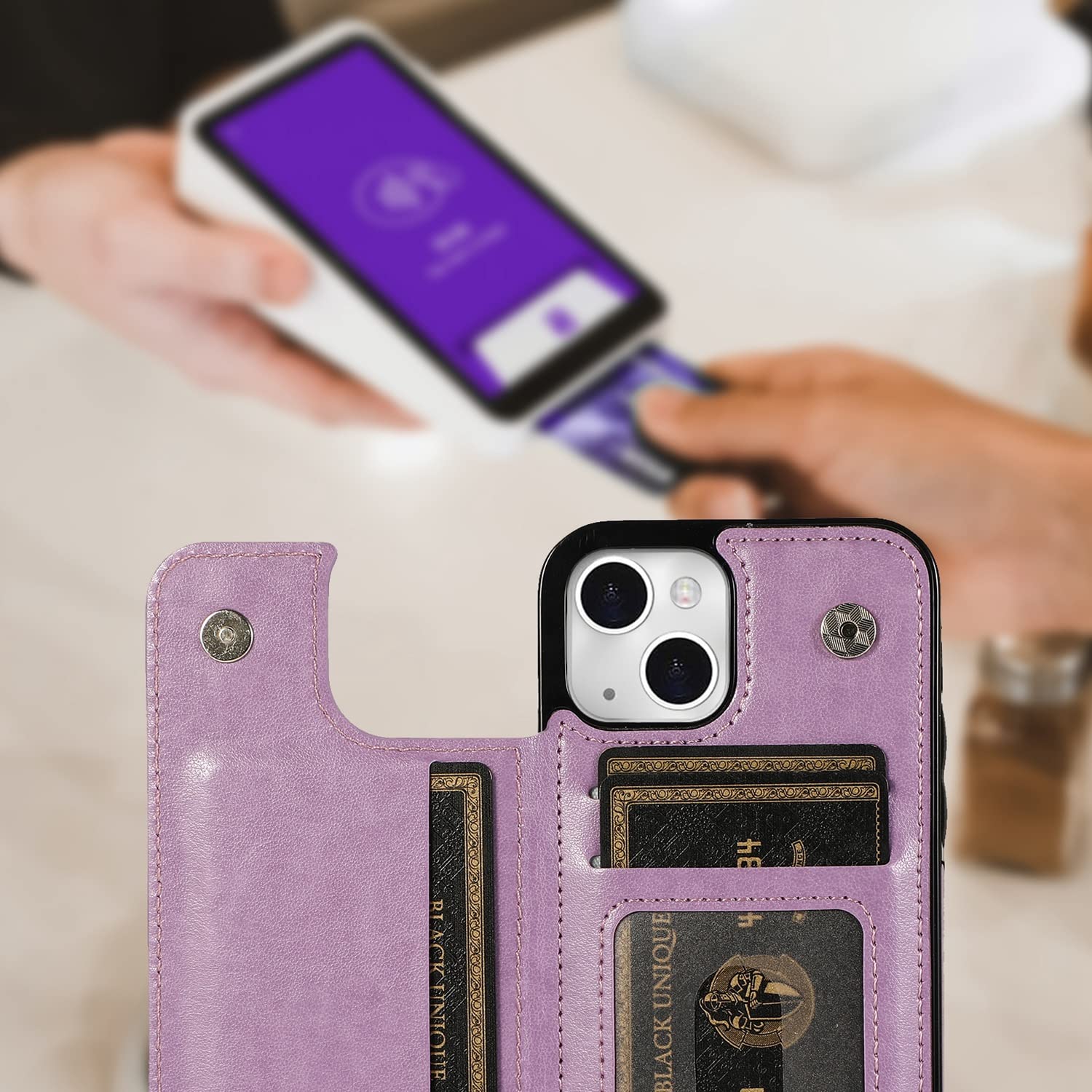 Anyisposs Compatible with iPhone 13 Wallet Case 6.1inch Tempered Glass Screen Protector Card Holder Slots Kickstand Cover Flip Leather Phone Cases for iPhone13 i 5G i-Phone i13 iPhone13case 13s Purple