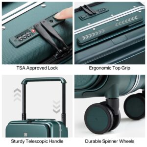 Hanke 20 Inch Carry On Luggage Airline Approved Hard Shell Suitcase with Spinner Wheels TSA Luggage Travel Suitcases Wide Handle for Men Women(Blackish Green)