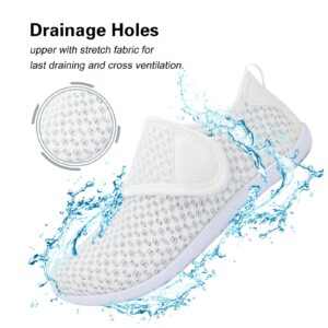 Lisdwde Womens Mens Athletic Hiking Water Shoes Quick Dry Barefoot Beach Walking Kayaking Surfing Training Shoes Mesh White 11-12 Women/9-10 Men