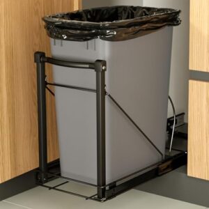 pull out trash can under cabinet with soft close rail,under sink trash can pull out organizer,black adjustable under cabinet trash can pull out for 7-13 gallon trash can（new upgrade）