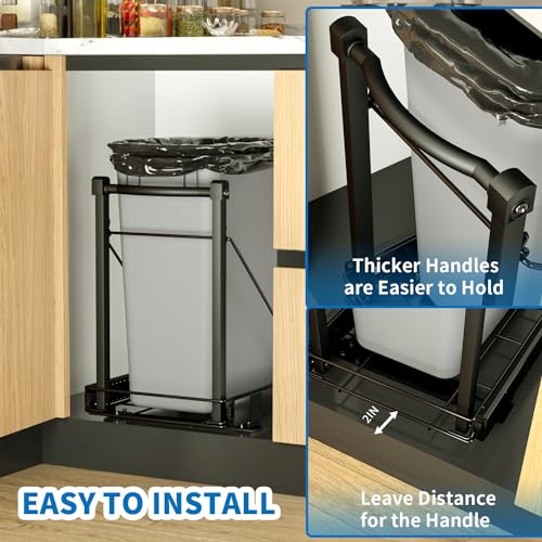 Pull Out Trash Can Under Cabinet with Soft Close Rail,Under Sink Trash Can Pull Out Organizer,Black Adjustable Under Cabinet Trash Can Pull Out for 7-13 Gallon Trash Can（New Upgrade）