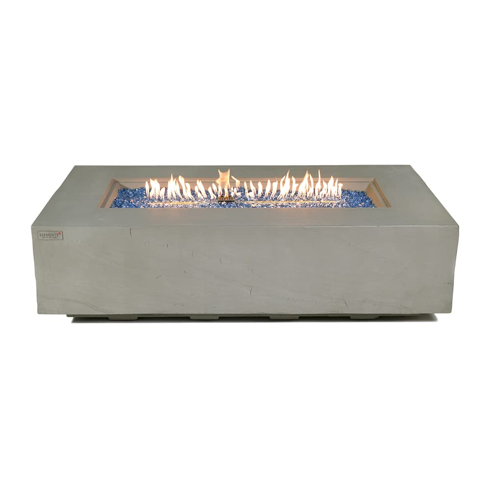 Elementi Plus Meteora Outdoor Table 55.9 Inches Fire Pit Patio Heater Concrete Firepits Outside Electronic Ignition Backyard Fireplace Cover Fire Glass Included Liquid Propane