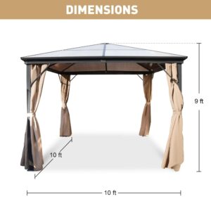 TRY & DO 10'x10' Hardtop Gazebo Mosquito Netting and Curtain, Outdoor Gazebo with Polycarbonate Canopy, Aluminum Frame Permanent Pavilion, Hard top Backyard Tent Canopy for Patio Gaeden Deck