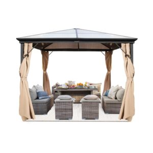 TRY & DO 10'x10' Hardtop Gazebo Mosquito Netting and Curtain, Outdoor Gazebo with Polycarbonate Canopy, Aluminum Frame Permanent Pavilion, Hard top Backyard Tent Canopy for Patio Gaeden Deck