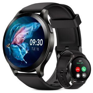 parsonver smart watch, answer/make calls,1.43" hd touch screen fitness watch for men women with 100+ sport modes ip68 waterproof, heart rate blood oxygen sleep monitor for android ios phones, black