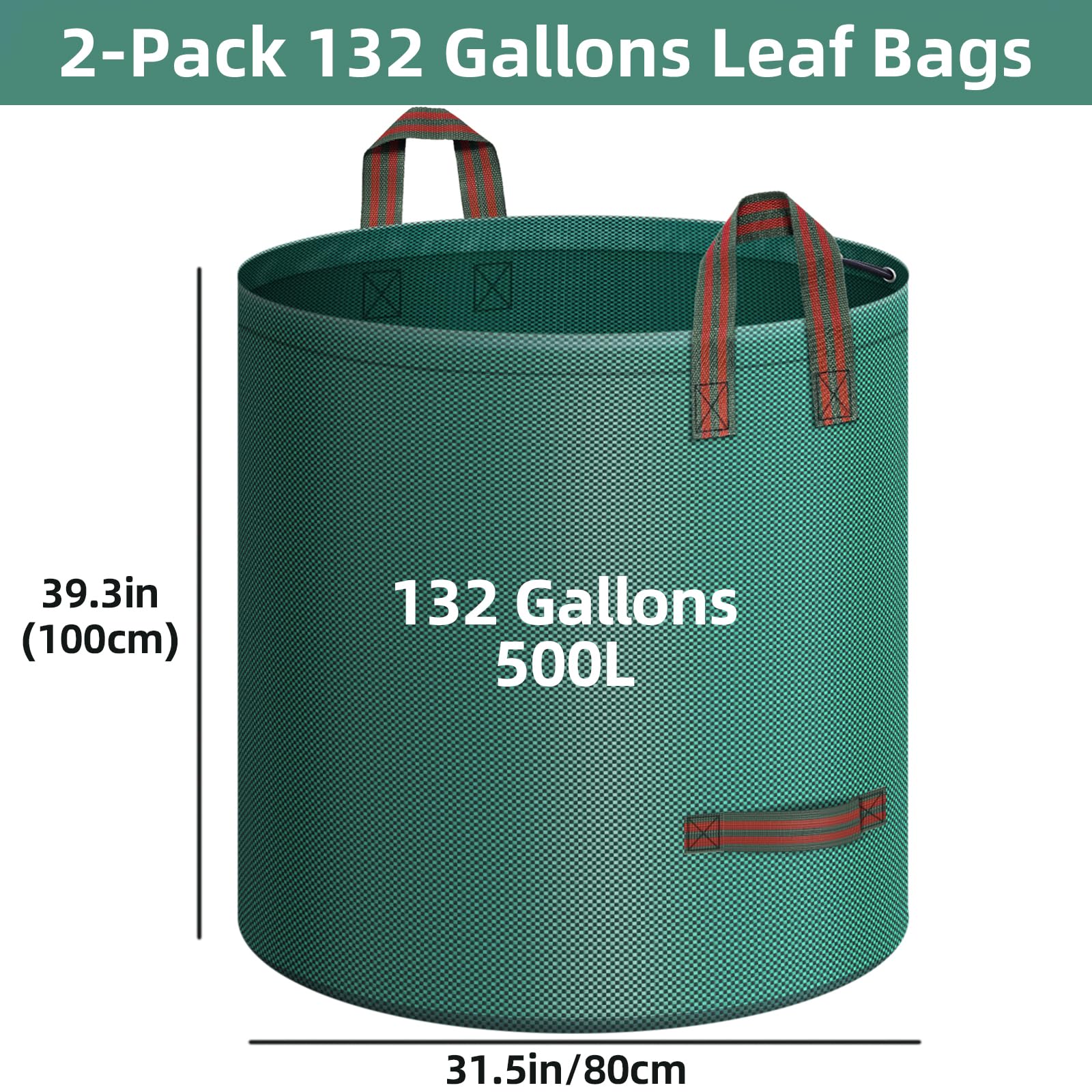 IWNTWY 2-Pack 132 Gallons Leaf Bags, Reusable Yard Waste Bags, Heavy Duty Upright Lawn Bags with 4 Handles for Garden Leaves and Waste Collection, Lightweight Portable Yard Trash Bag