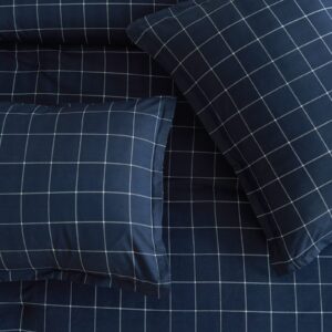 Andency Navy Grid Comforter Set Full Size (79x90 Inch), 3 Pieces(1 Grid Comforter and 2 Pillowcases), Summer Lightweight Microfiber Down Alternative Navy Comforter with White Lines