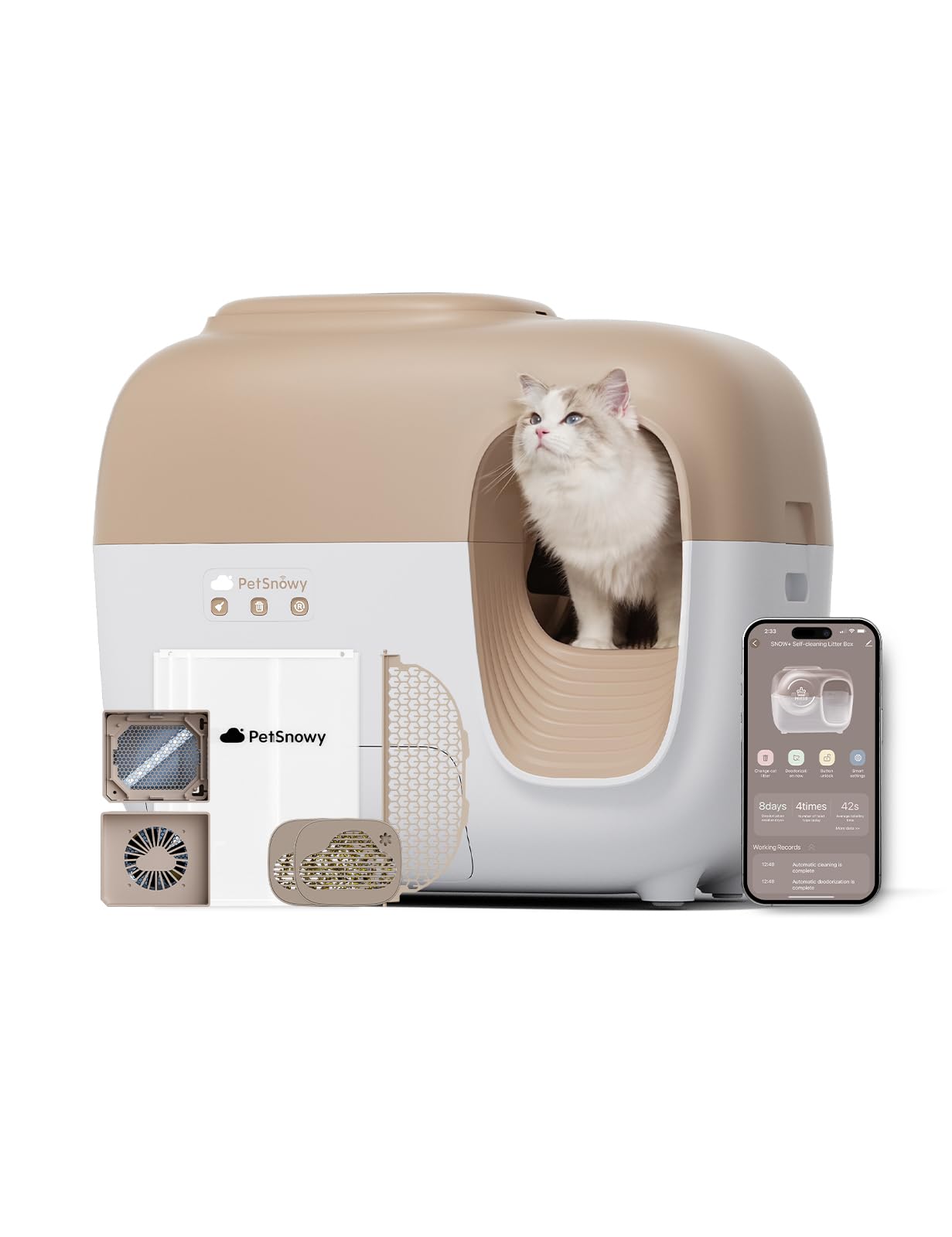 PetSnowy (2024 Premium Version with Mini Mesh) Snow+ Self Cleaning Automatic Litter Box with Zero Odor TiO2 System Automatic Cat Litter Box Self Cleaning for 3.3-20 lbs