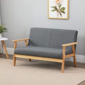 Dripex Fabric Modern Loveseat Sofa Couch for Living Room Wood Furniture, 2 Seater Sofa Armchair Two Seat Sofa Chair, Linen Upholstered Padded Wooden Arm Love Seats Small Sofa for Bedroom Office