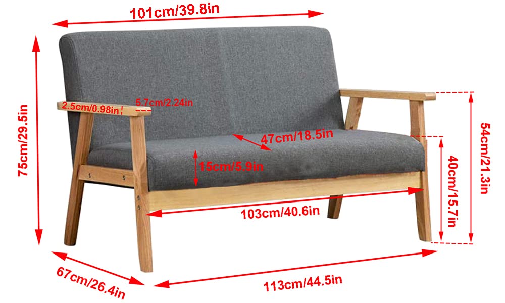 Dripex Fabric Modern Loveseat Sofa Couch for Living Room Wood Furniture, 2 Seater Sofa Armchair Two Seat Sofa Chair, Linen Upholstered Padded Wooden Arm Love Seats Small Sofa for Bedroom Office