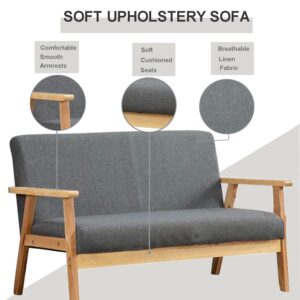 Dripex Fabric Modern Loveseat Sofa Couch for Living Room Wood Furniture, 2 Seater Sofa Armchair Two Seat Sofa Chair, Linen Upholstered Padded Wooden Arm Love Seats Small Sofa for Bedroom Office