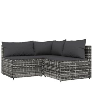 vidaxl patio lounge set, 3 piece with thickly padded cushions, gray pe rattan, powder-coated steel frames, modular design, perfect for garden relaxation and dining