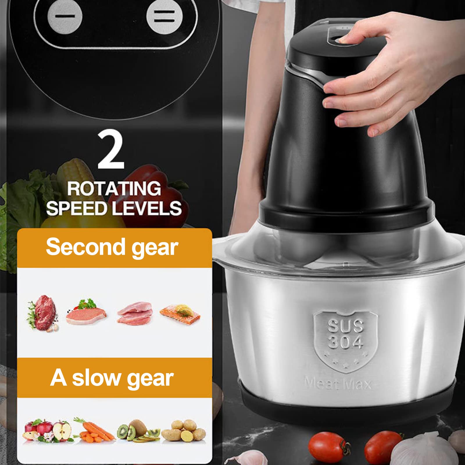 Nikou Electric Food Processor, 2L Meat Grinder Vegetables Chopper Household Kitchen Garlic Mincer US Plug