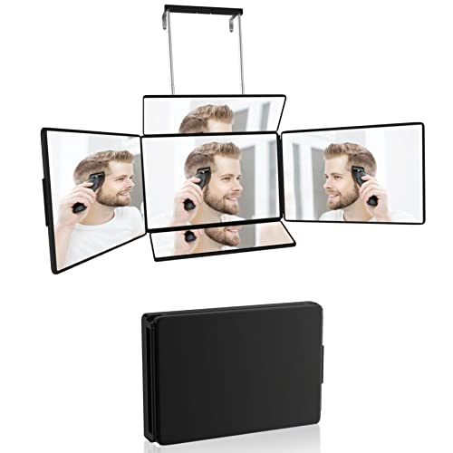 5 Way Mirror, Barber Mirror for Self Hair Cutting, 360° Mirror for Men Shaving, Makeup Mirror with Height Adjusta for Braiding Hair Styling Dye Hair for Women (Black)