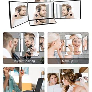 5 Way Mirror, Barber Mirror for Self Hair Cutting, 360° Mirror for Men Shaving, Makeup Mirror with Height Adjusta for Braiding Hair Styling Dye Hair for Women (Black)