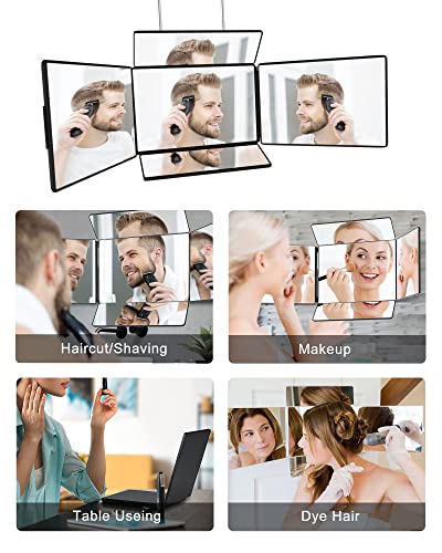 5 Way Mirror, Barber Mirror for Self Hair Cutting, 360° Mirror for Men Shaving, Makeup Mirror with Height Adjusta for Braiding Hair Styling Dye Hair for Women (Black)