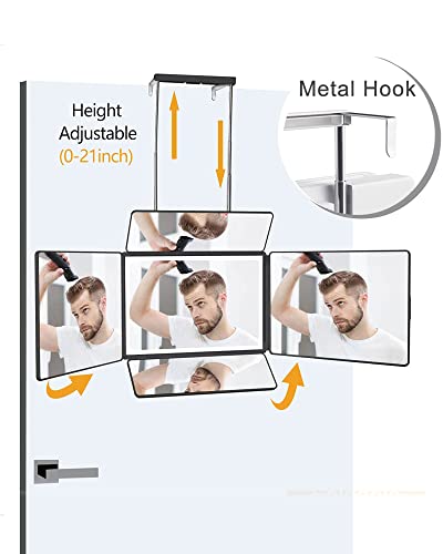 5 Way Mirror, Barber Mirror for Self Hair Cutting, 360° Mirror for Men Shaving, Makeup Mirror with Height Adjusta for Braiding Hair Styling Dye Hair for Women (Black)