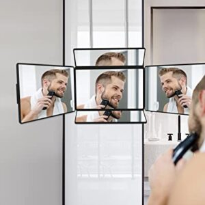 5 Way Mirror, Barber Mirror for Self Hair Cutting, 360° Mirror for Men Shaving, Makeup Mirror with Height Adjusta for Braiding Hair Styling Dye Hair for Women (Black)