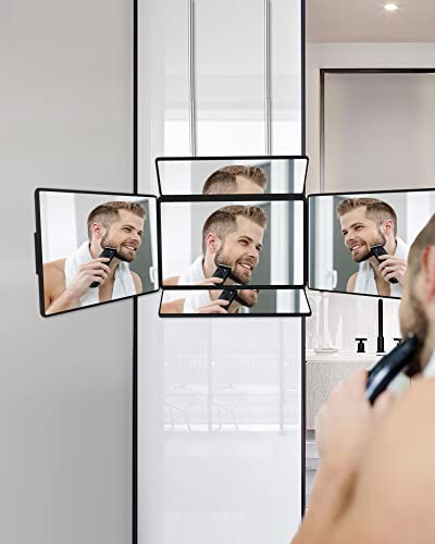 5 Way Mirror, Barber Mirror for Self Hair Cutting, 360° Mirror for Men Shaving, Makeup Mirror with Height Adjusta for Braiding Hair Styling Dye Hair for Women (Black)