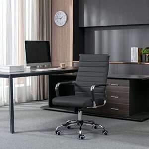 BOWTHY Home Office Chair Ribbed, Modern Leather Conference Room Chairs, Ergonomic Office Desk Chair, High Back Executive Computer Chair, Adjustable Swivel Chair with Arms (Black)