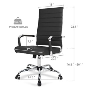 BOWTHY Home Office Chair Ribbed, Modern Leather Conference Room Chairs, Ergonomic Office Desk Chair, High Back Executive Computer Chair, Adjustable Swivel Chair with Arms (Black)