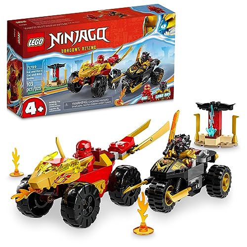 LEGO NINJAGO Kai and Ras’ Car and Bike Battle 71789 Beginner Building Toy Set, Features a Ninja Car Toy and Bike Plus 2 Minifigures, Birthday Gift for Toddlers and Kids Who are Little Ninja Fans