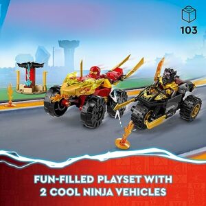 LEGO NINJAGO Kai and Ras’ Car and Bike Battle 71789 Beginner Building Toy Set, Features a Ninja Car Toy and Bike Plus 2 Minifigures, Birthday Gift for Toddlers and Kids Who are Little Ninja Fans