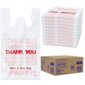 ACYPAPER, Thank You T-Shirt Bags (1000 Count), Plastic - T-Shirt Plastic Bags in Bulk - (11" x 6" x 21") White/Thank You - Bulk Shopping Bags, Restaurant Bag - 1/6 Barrel