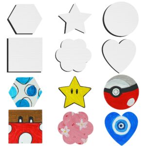 AUREUO Magnetic Mini Canvas Boards for Painting - 3 Inch 12 Pack Square, Hexagon, Circle, Star, Heart & Flower Shape DIY Craft Art Gift, Tiny Painting Canvas Panel for Acrylic Paint & Markers