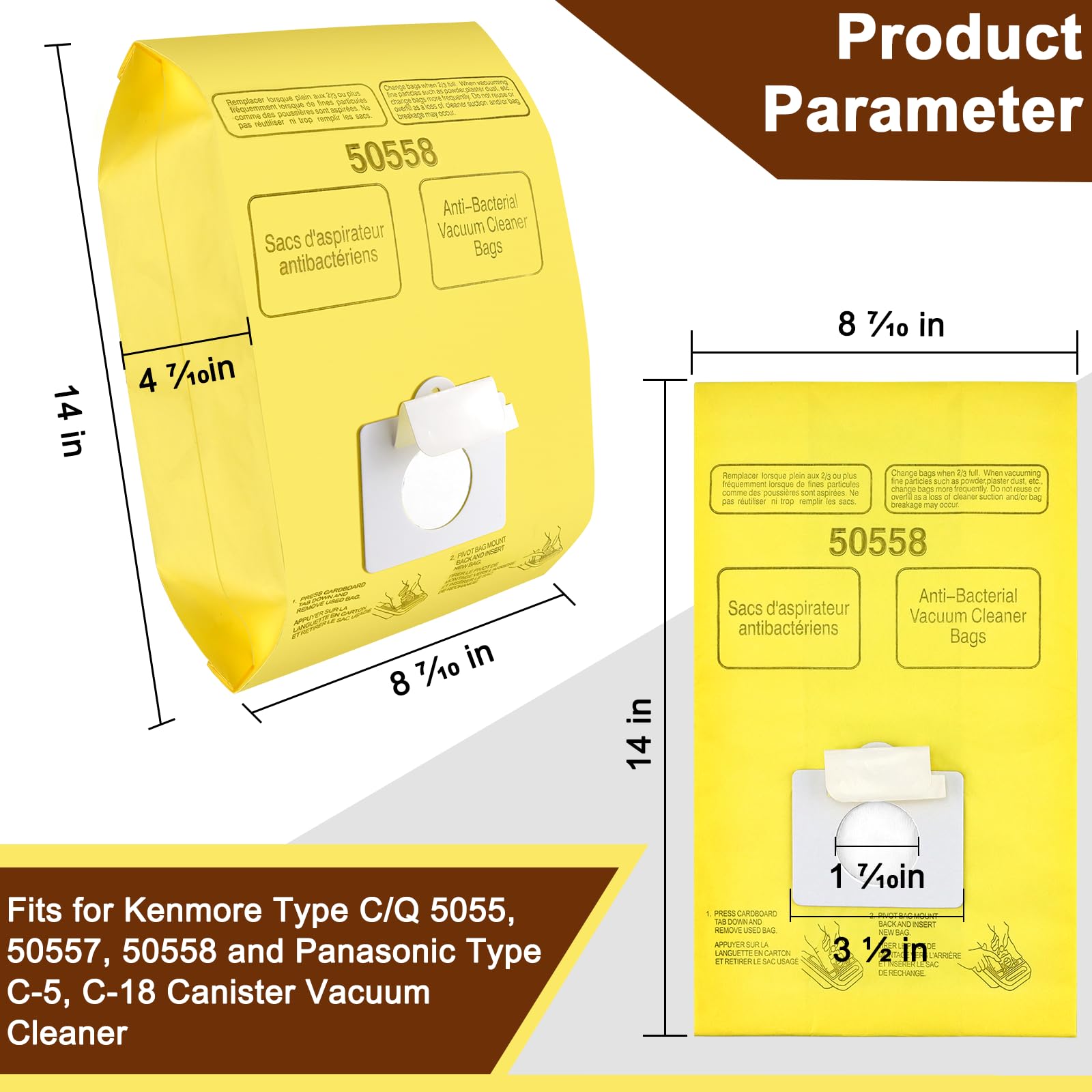 Vacuum Cleaner Bags Replacement for Kenmore Canister Type C/Q 5055, 50557, 50558 and Pana·sonic Type C-5 Vacuums, 10 Pack High-Efficiency Replacement Canister Vacuum Bags