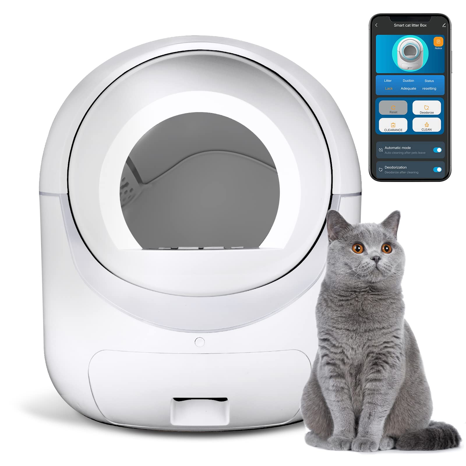 Self Cleaning Cat Litter Box, Automatic Cat Litter Box with APP Control Odor Removal Safety Protection for Multiple Cats