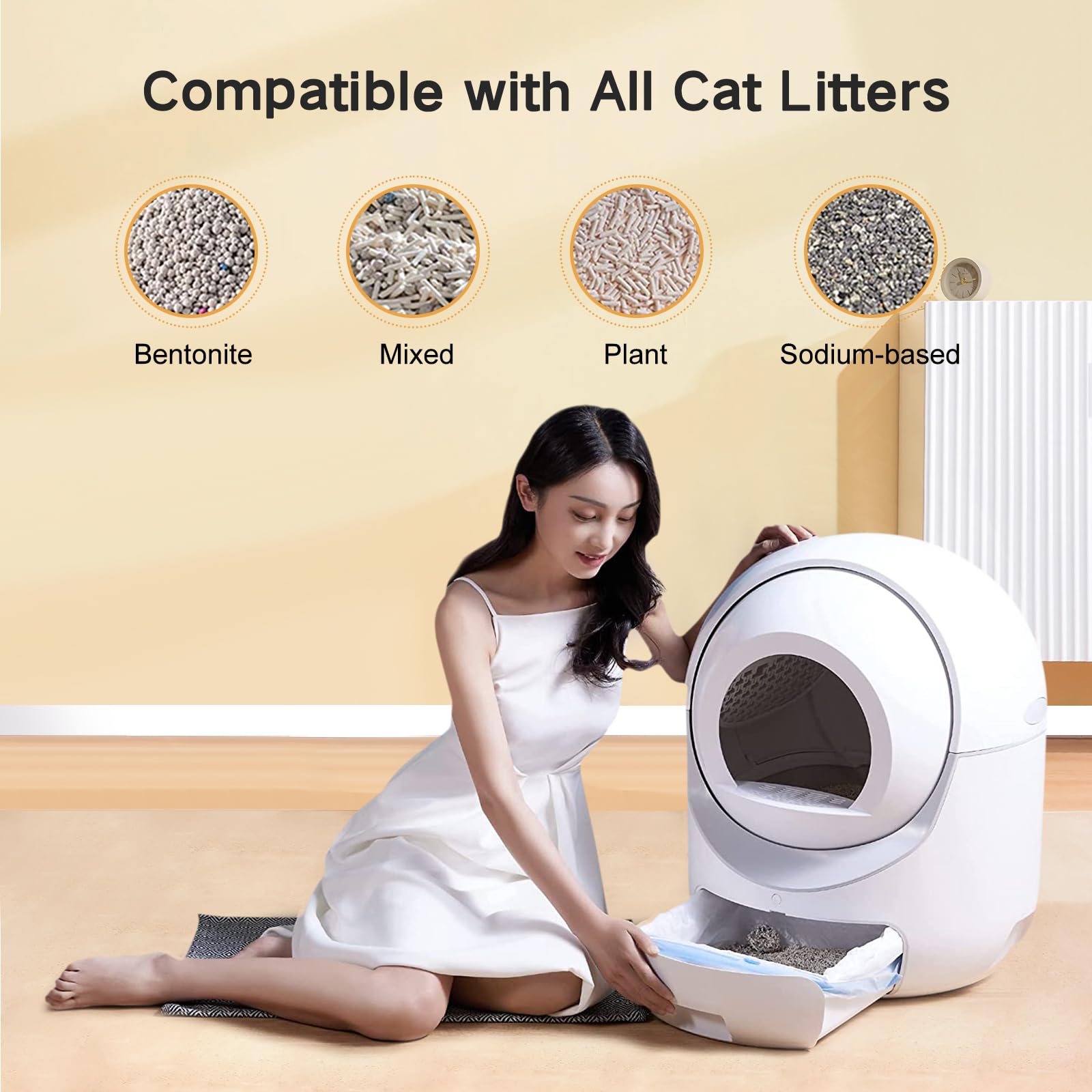 Self Cleaning Cat Litter Box, Automatic Cat Litter Box with APP Control Odor Removal Safety Protection for Multiple Cats