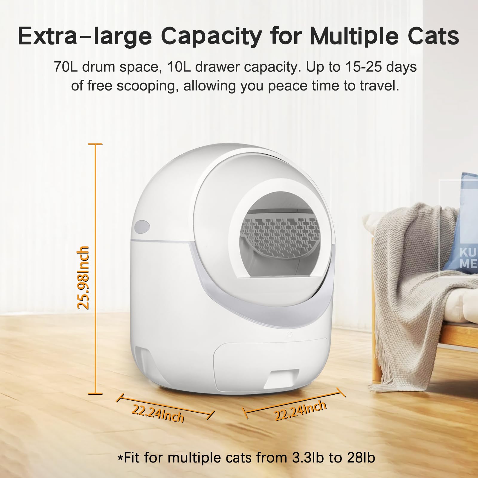 Self Cleaning Cat Litter Box, Automatic Cat Litter Box with APP Control Odor Removal Safety Protection for Multiple Cats