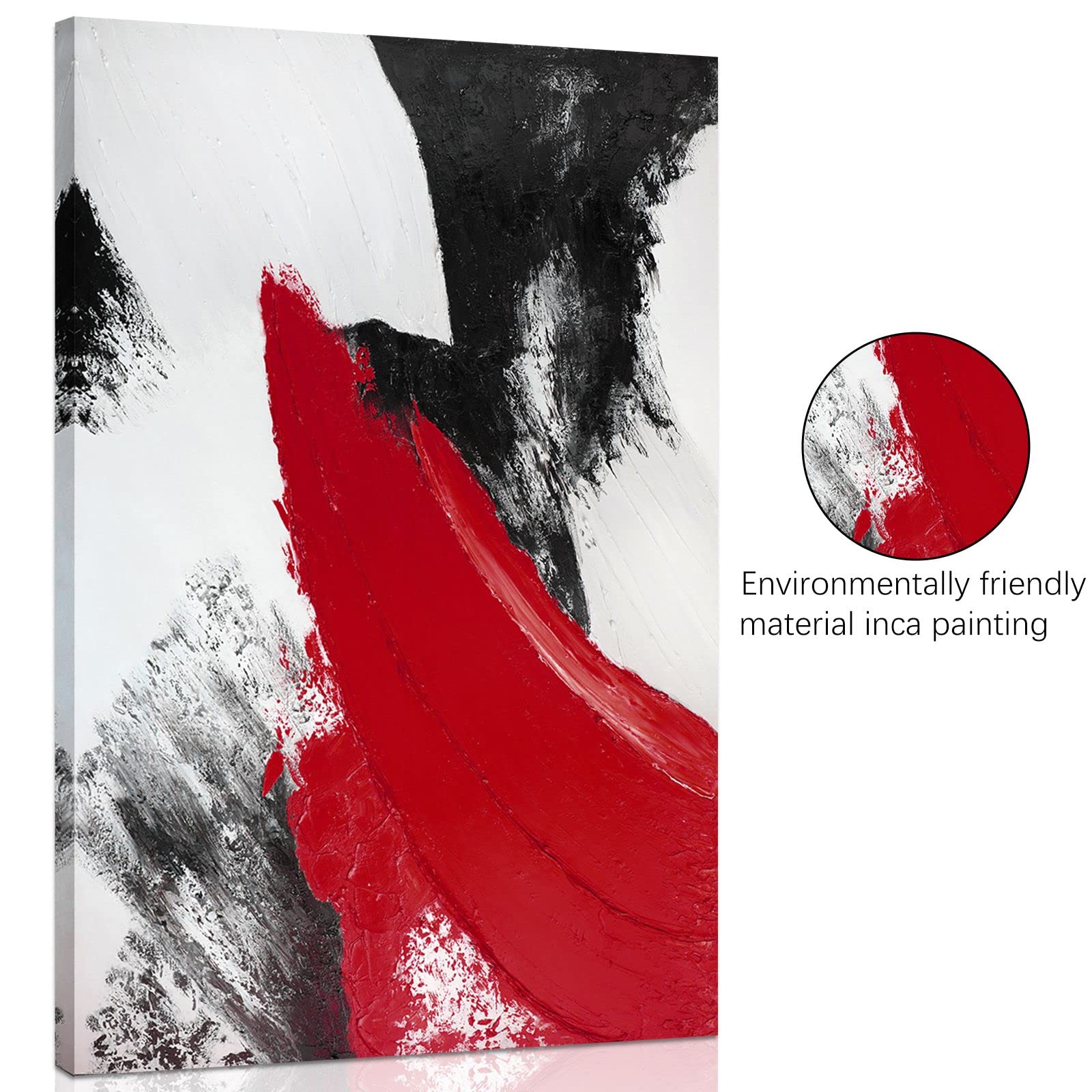 YPY Red Abstract Canvas Wall Art: Modern Minimalist Black and White Picture Hand Paint Textured Oil Painting Poster for Living Room Bedroom Bathroom Office Home Wall Decor 16x24