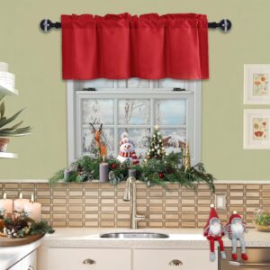 JIUZHEN Christmas Valance Curtains for Kitchen Window Valances for Living Room/Basement Window Curtains Bathroom Thermal Insulated Short Rod Pocket Curtain Panels, Red,42 x 18 Inches,1 Panel