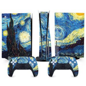 tanokay ps5 console skin and controller skin set | painting starry night van gogh | matte finish vinyl wrap sticker full decal skins | compatible with sony playstation 5 disc version