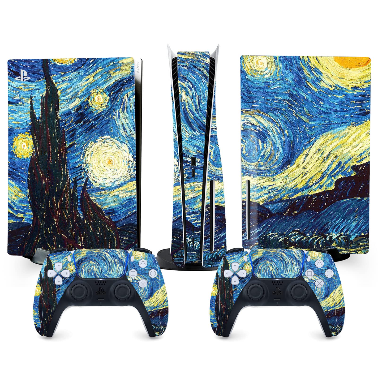 TANOKAY PS5 Console Skin and Controller Skin Set | Painting Starry Night Van Gogh | Matte Finish Vinyl Wrap Sticker Full Decal Skins | Compatible with Sony Playstation 5 Disc Version