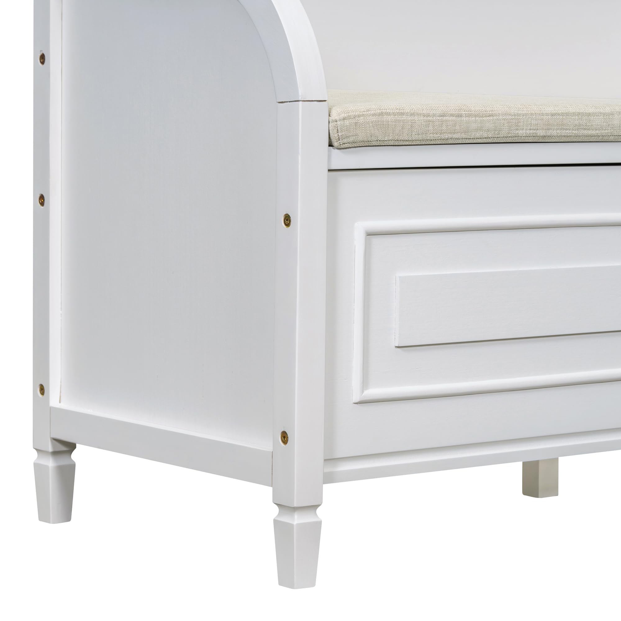 LUMISOL Storage Bench with Lift Top and Drawers Shoe Bench with Safety Hinge and Seating Cushion for Entryway (White)