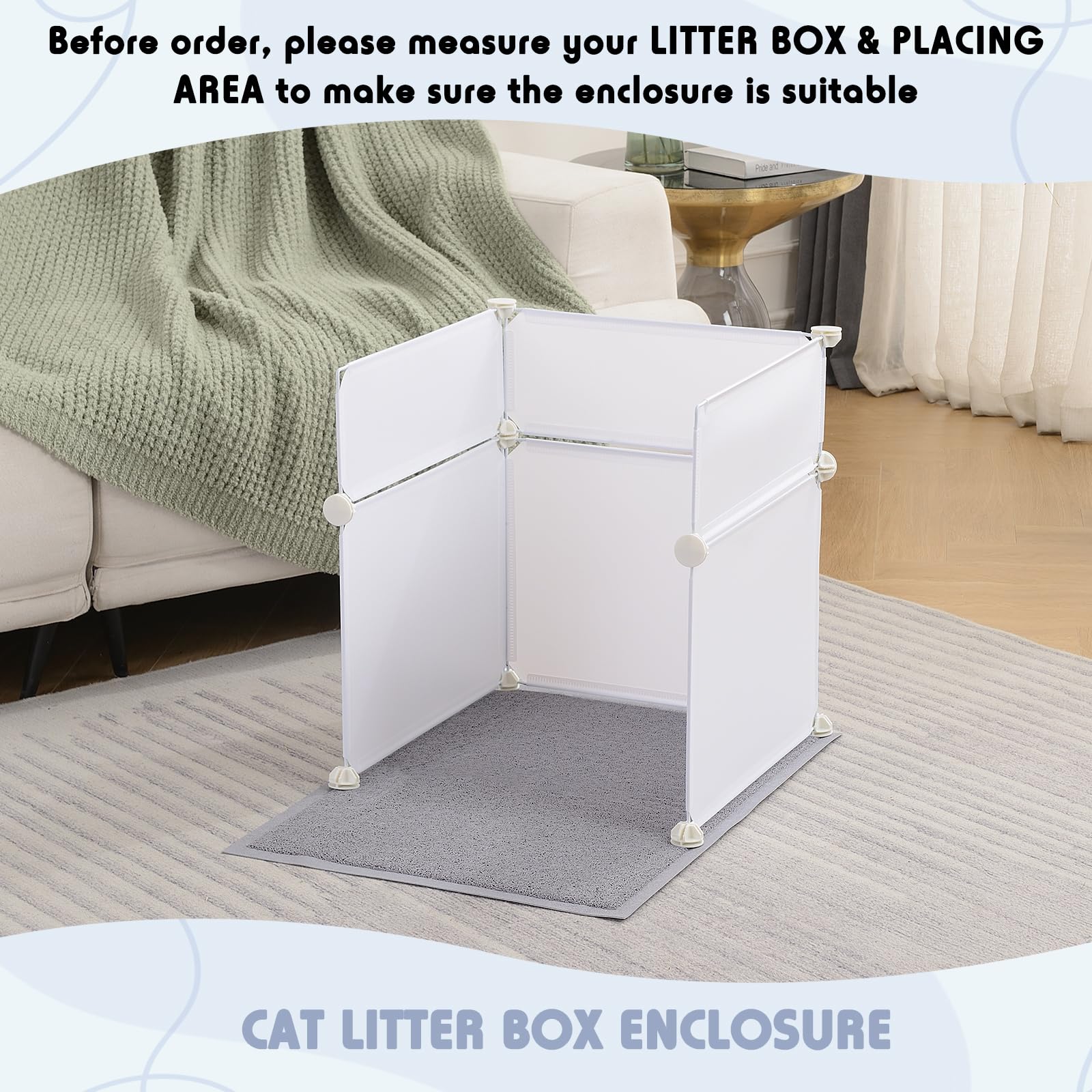 MEEXPAWS Cat Litter Box Enclosure Splash Guard Large L19×W19×H20 in with Cat Litter Mat Easy Clean (White)