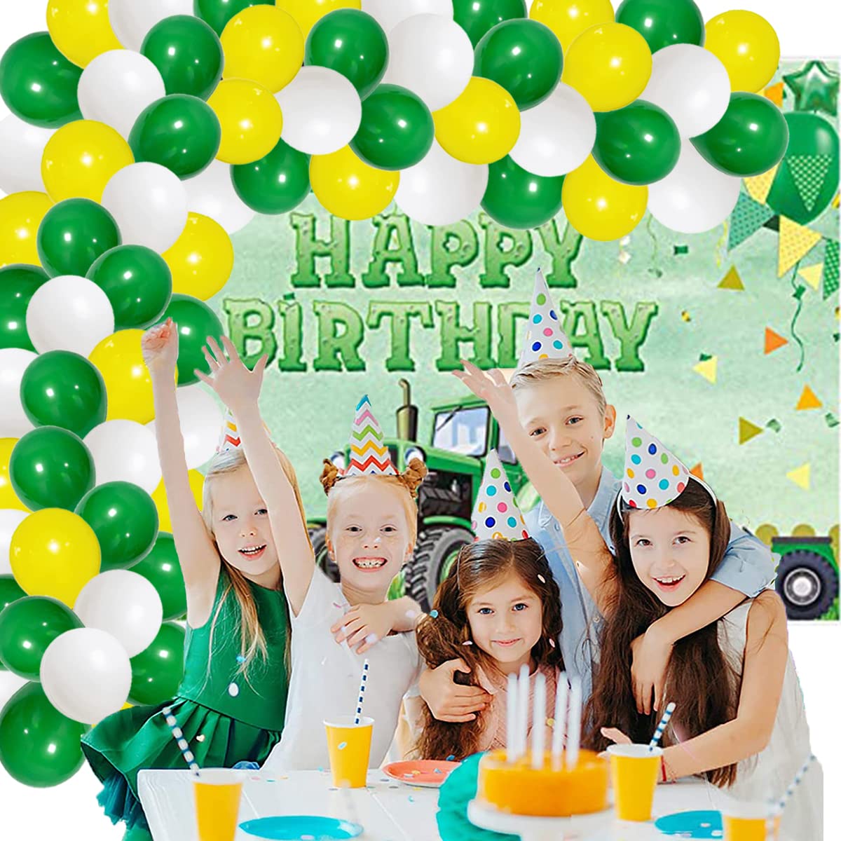 Dark Green White Silver Yellow Balloon Garland Arch Kit - 122PCS Yellow Green and White Balloons Green Balloon Arch for Soccer Golf Birthday Tractor Baby Shower Anniversary Party Decorations