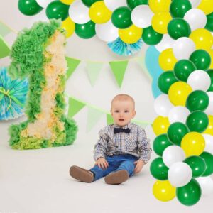 Dark Green White Silver Yellow Balloon Garland Arch Kit - 122PCS Yellow Green and White Balloons Green Balloon Arch for Soccer Golf Birthday Tractor Baby Shower Anniversary Party Decorations