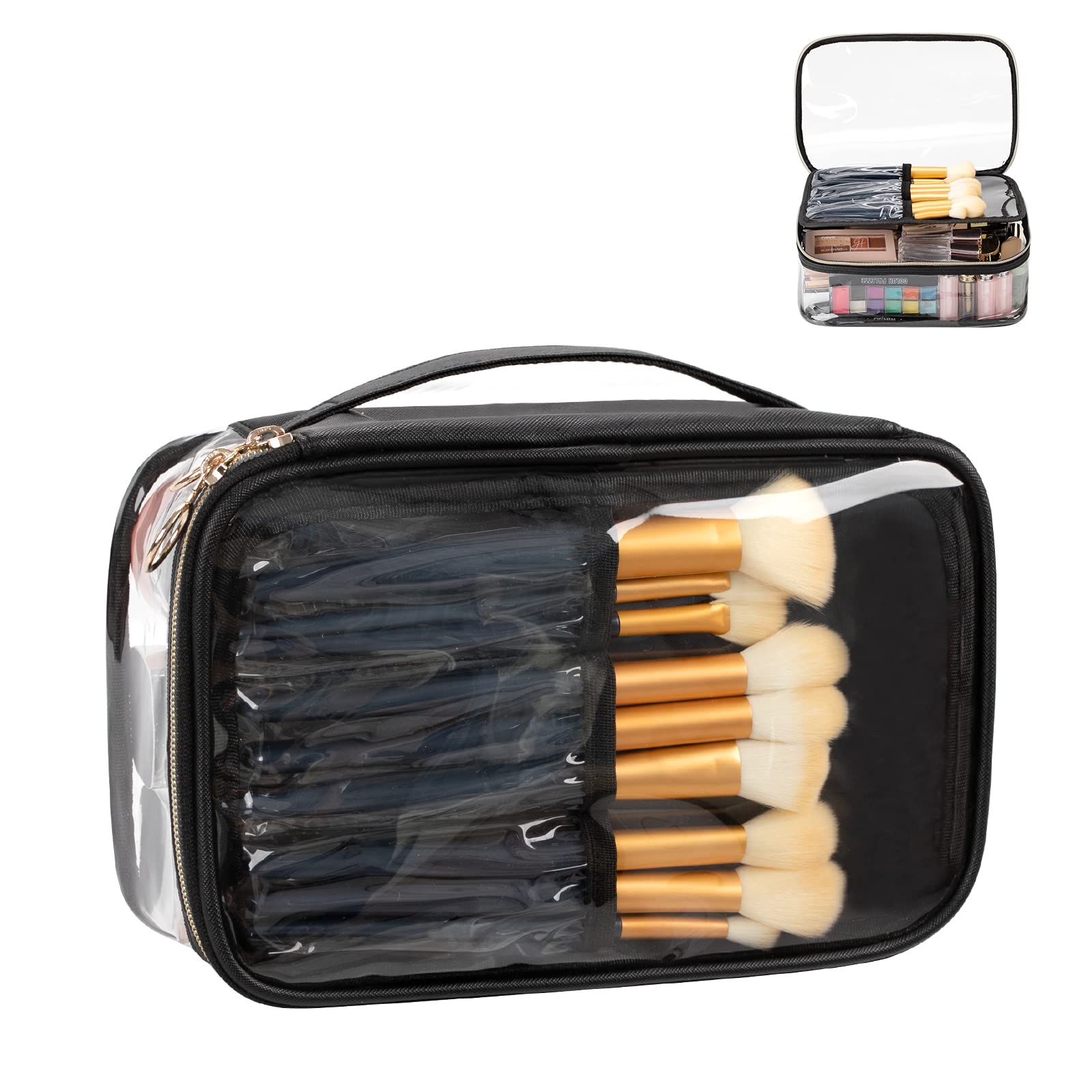 OCHEAL Clear Makeup Bag, Portable Makeup Organizer Cosmetic Bag, Travel Makeup Bag Cute Clear Pouch For Women and Girls Cosmetics Bags with Divider Makeup Brush Compartment-Large