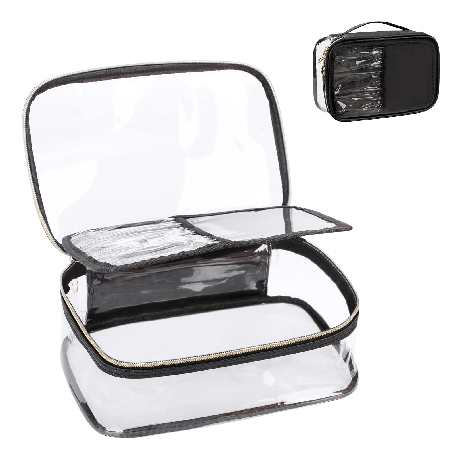 OCHEAL Clear Makeup Bag, Portable Makeup Organizer Cosmetic Bag, Travel Makeup Bag Cute Clear Pouch For Women and Girls Cosmetics Bags with Divider Makeup Brush Compartment-Large