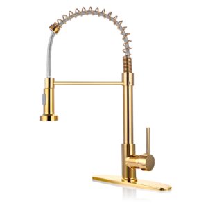 Gold Kitchen Faucet Stainless Steel Pull Down Kitchen Sink Faucet with Spray 1/One Hole Pre-Rinse Spring High- Arc Single Handle Kitchen Faucets for Sink Home Grifo del fregadero de la cocina dorada