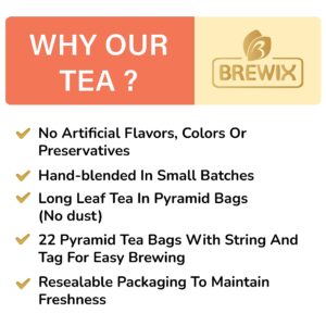 BREWIX, Peach Party (22 Pyramid Tea Bags) | Black Tea with Peach | Premium Black Tea with Peach | Floral & Refreshing Peach Tea Bags | Iced Tea Bags | Caffeinated And Sugar-Free