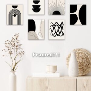 𝗗𝗿𝘀𝗼𝘂𝗺 Abstract Boho Wall Art Minimalist Geometric 𝗙𝗿𝗮𝗺𝗲𝗱 Wall Decor Boho Room Decor Black Brown Beige Line Art Canvas Painting Mid Century Modern Prints Bohemian Posters for Living Room Bedroom